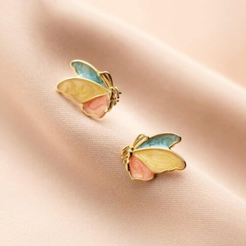 Real 925 Sterling Silver Color butterfly Stud Earrings For Fashion Women Party Cute Fine Jewelr Minimalist Accessories