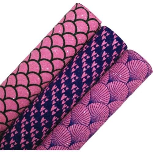 Mermaid Hearts sector Printed Chunky Glitter Vinyl Fabric Sheet Felt Backing Synthetic Leather Faux Vinil DIY A4 SIZE T546B