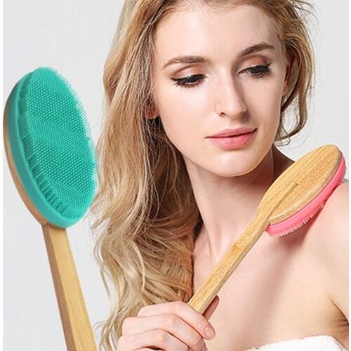 RHS Body Brush for Dry Skin Brushing Back Scrubber for Skin Exfoliating and Cellulite Bamboo Bath Brush with Long Handle Shower