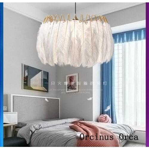 Nordic Romantic White Feather Chandelier Girls Bedroom Childrens Room Light Modern Simple LED Creative Bird Nest Chandelier