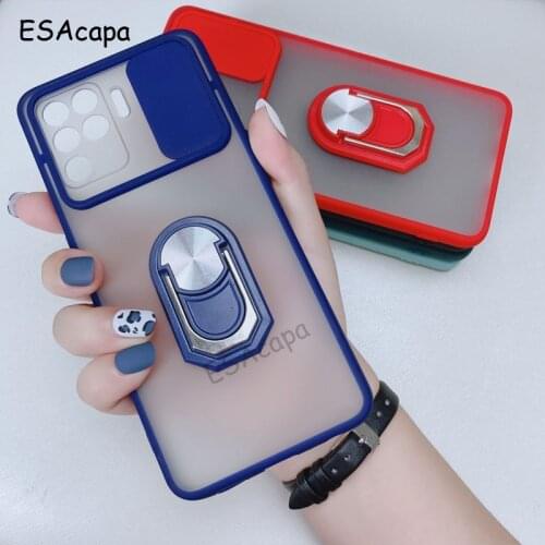 Slide Lens Protection Phone Case For OPPO F19 Pro A94 4G Clear Magnetic Ring Stand Holder Anti-fall Case For OPPO Reno 5 Lite 5F