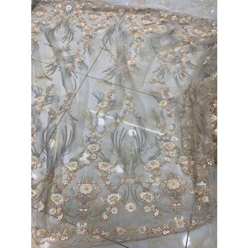 Stock 5yards/bag Mixed color embroidery sequins beaded luxury elegant fabric for wedding dress design YF19