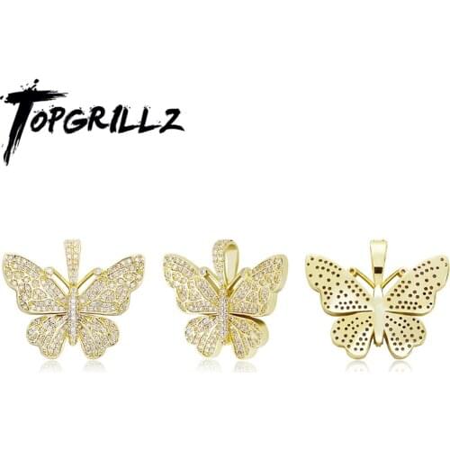 TOPGRILLZ New High Quality Butterfly Pendant Gold Color Iced Out Cubic Zirconia Pendant Hip Hop Fashion Jewelry For Gift Men