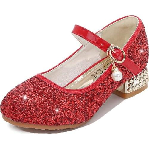 Princess Kids Leather Shoes for Girls Fashion Glitter Children High Heel Girls Shoes Girls Wedding Party Mary Jane Dress Shoes