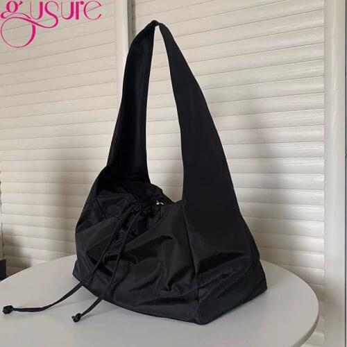 Gusure High Capacity Womens Handbags Solid Color Nylon Ladies Shoulder Bag Reusable Shoulder Bag Casual Travel Shopping Bag