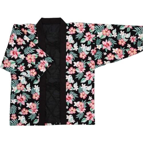 Japan Women Winter Kimono Tops Print Flower Cotton-Padded Clothes Vintage Ladies Jacket Thick Loose Overcoat Classic Warm Coat
