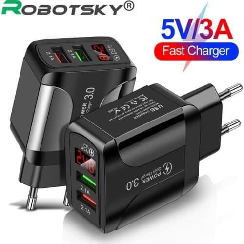 5V/3A Dual USB Digital Display Charger Adapter EU/US/UK Plug 2 Port QC3.0 Fast Charging Portable Travel Charger For Phone 12