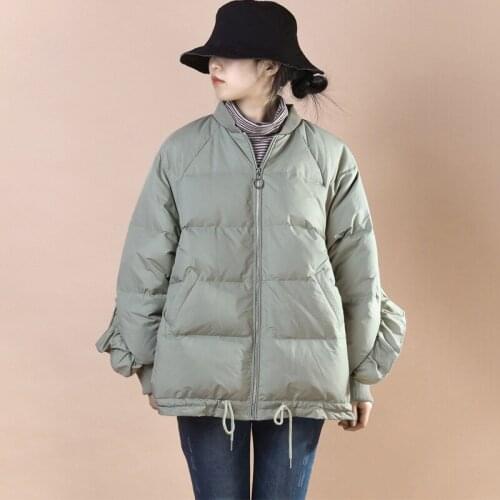 Women Jacket Winter Cotton Coat Female 2021 New Loose Ruffles 90% White Duck Down Long-Sleeved Fashion Casual Baseball Collar