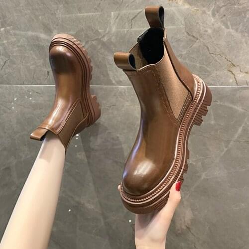 Lady Boots Leather Womens Shoes Winter Footwear Round Toe Plush Boots-Women 2020 Lolita Autumn Rubber Rock Fur High