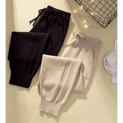 Women Autumn Winter Elastic Waist Drawstring Trousers Thick Knitted Harem Sport Swear Pants New Bottoms 2020 Hot Comfortable