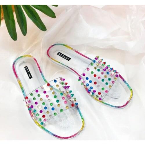 Rivets Womens Slippers Transparent Jelly Shoes 2021 Ladies Fashion Flats Summer Women Beach Shoes Female Casual Slides