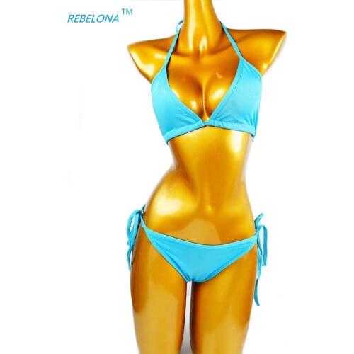 Women Tie Side Bottom Padded Top Triangle Bikini String Bathing Suit Two Piece Swimsuit
