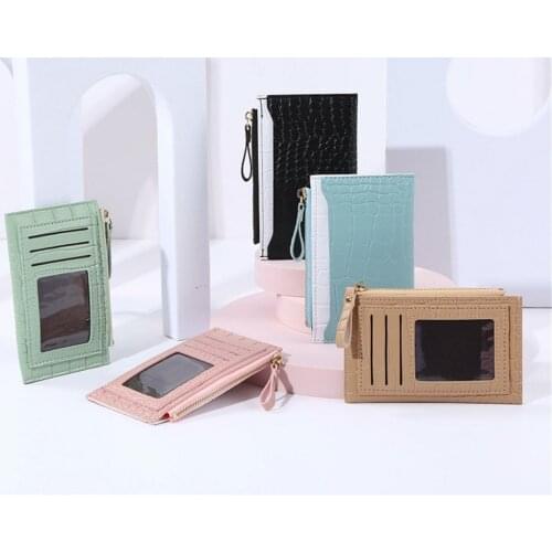 Women Ultra-thin PU Leather Alligator Pattern Fashion Card Holder Casual Ladies Contrast Color Wallet Mini Zipper Coin Purse