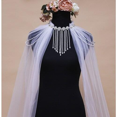 ZMG03T Long Train Shawls Womens Bridal Bolero Shawl Cloak Pearl beaded Wedding Womens Cape Jacket Stunning Long White Jackets