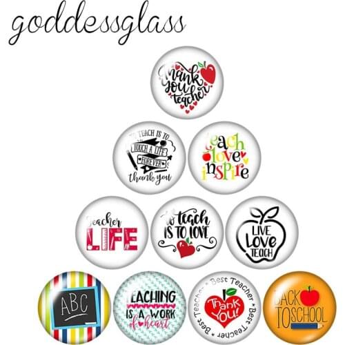 Teach Love inspire Love teacher 10pcs mixed 12mm/18mm/20mm/25mm Round photo demo glass cabochon flat back Making findings