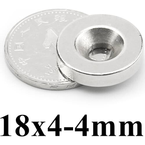 100pcs Super Strong Round Neodymium Countersunk Ring Magnets 18mm x 4mm Hole: 4mm N50 Neodymium Magnet Free Shipping