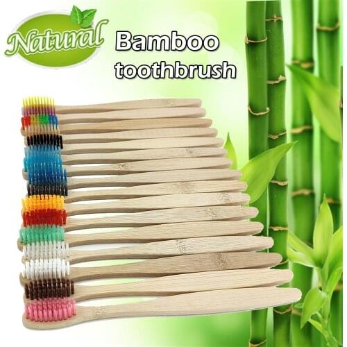 12pcs New mixed color bamboo toothbrush eco friendly products wooden Tooth Brush Soft bristle Tip Charcoal adults oral care