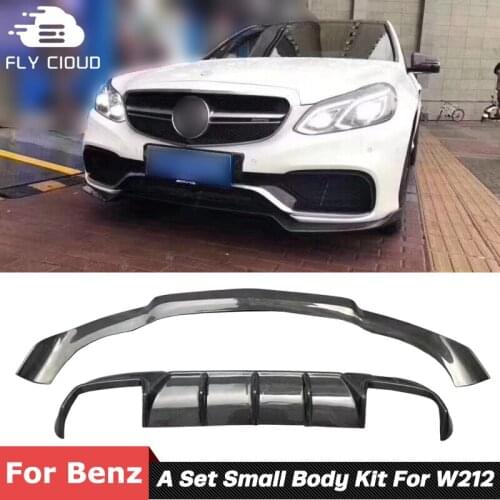 2 PCS Carbon Fiber Material Front Chin Shovel Bumper Lip Rear Diffuser For Benz W212 Converte E63 Car Body Kit 2014-2016