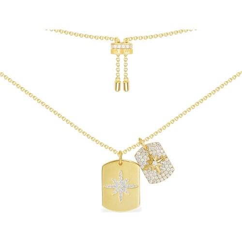 2Pcs Gold color Octagonal star charm pave zircon CZ pendant Charms necklace