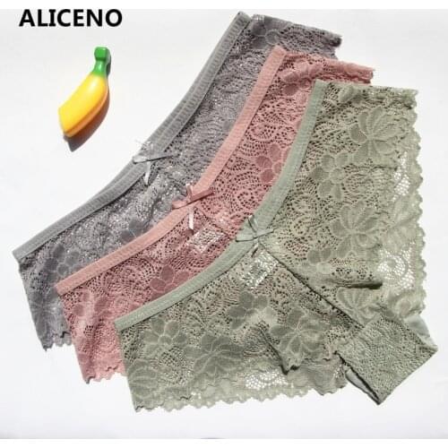 3 Pcs/Set Sexy Woman Lace Nylon Panties Breathable Underwear Transparent Briefs Panty Sexy Ladys Underwear Plus Size M-XXL HP15