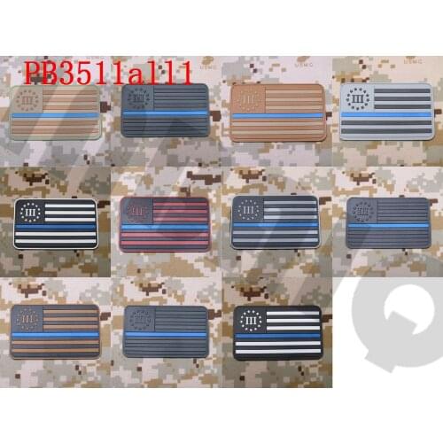 3D PVC Patch The Thin Blue Line 3% III PERCENT DEFEND LIBERTY American flag