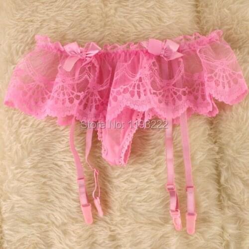 4 Colors Lingerie Fashion Sexy Bowknot Lace Floral Garter Belts with attached Thongs underwear 4 Suspenders