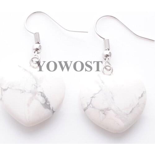 4 Pairs Dangle Earring for Women Jewelry Natural Stone white Turquoises Heart Pendant Beads Hanging Drop Earrings QR3287