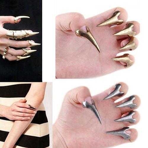 5 Pcs Retro Punk Gothic Talon Rings Nail Claw Spike Decor Sharp Alloy Finger Claw Knuckle Ring Set Party Cosplay Decoration