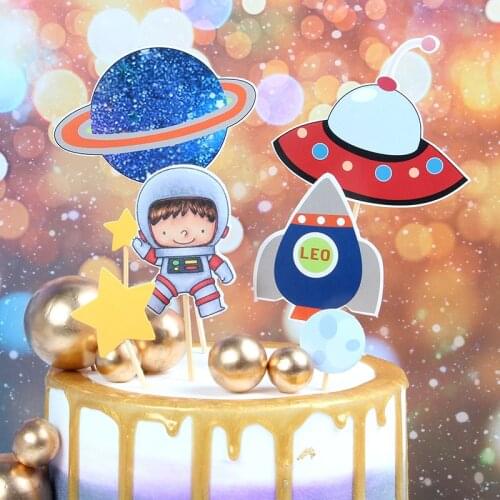 7pcs Cartoon Planet Cupcake Topper DIY Space Astronaut Paper Cake Topper For Kids Birthday Party Cake Decorations Baby Shower