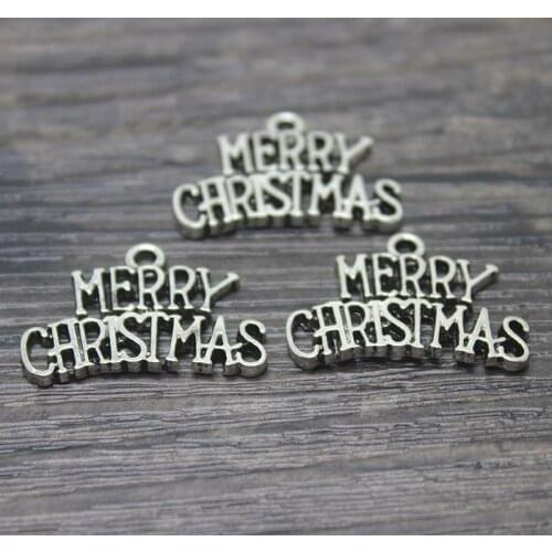8pcs--18x25mm Antique silver tone Merry Christmas Charms pendant