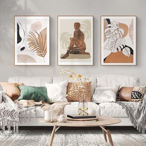 Abstract Pale Beige figure Canvas Painting Poster Nordic Morden Plant leaf Wall Art Pictures Decor for corridor Home Decoration