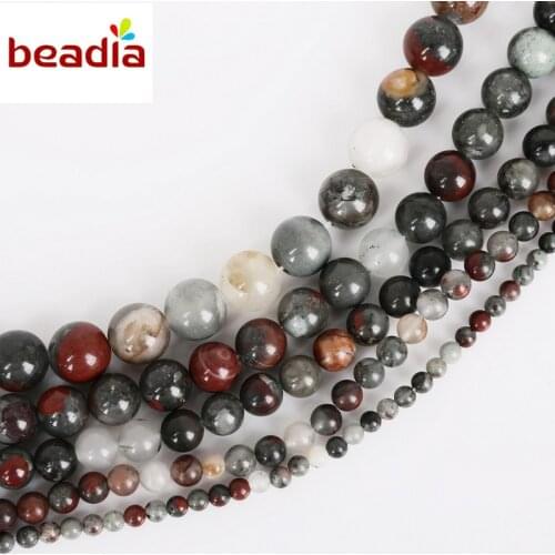 New Arrival Dia 4/6/8/10/12mm Hole 1mm 32-95pcs/bag Natural Bloodstone Stone Beads For DIY Bracelet Necklace Jewelry Making