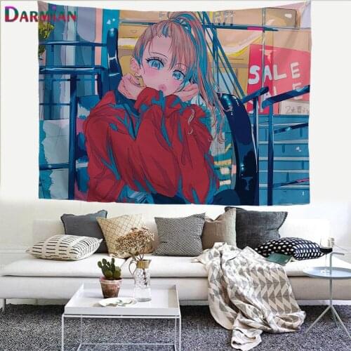 DARMIAN Anime Girl Pattern Tapestry Kawaii Home Decoration Modern Wall Hanging Carpet Harajuku Style Dorm Decor Custom Tapies