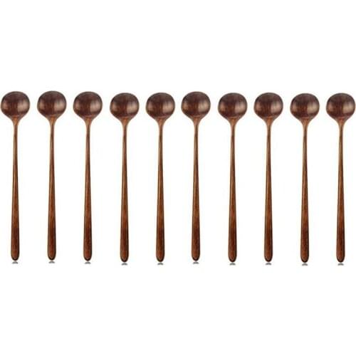 Wooden Spoons, 10 Pieces Wood Soup Spoons for Eating Stirring Cooking, Long Handle Spoon with Japanese Style Kitchen