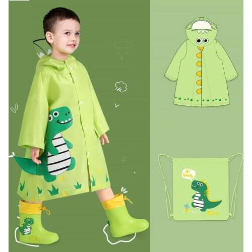 Kids Raincoat Waterproof 1-10 Years Boys Girls Rain Jackets Baby Rain Coat Outfits Green Cartoon Dinosaur Rainwear Baby Clothes