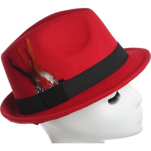 Fedoras for man Fedoras for women Autumn Winter Unisex Pure color Feather jazz hat chapeau pour les femmes