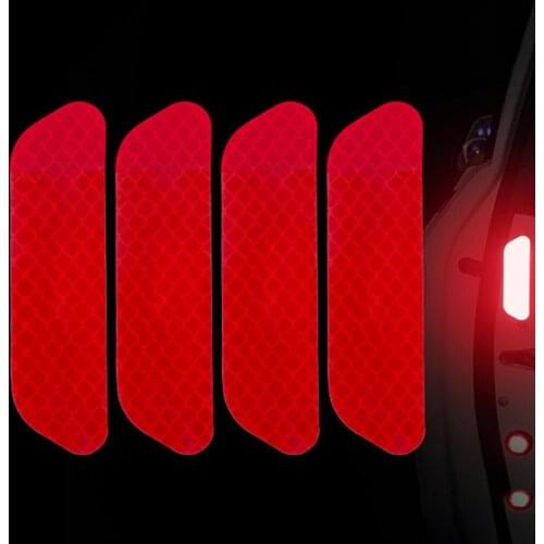 4pcs Open Car Door Stickers Auto Warning Mark Reflective Strips Tail Rear Tape Driving Safety Strips Mark (Red)