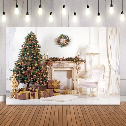 Christmas Tree Backdrop for Photography Living Room Children Kid Background for Photo Booth Fireplace Portrait Photoshoot Props