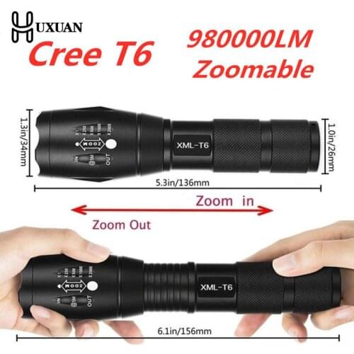 Portable T6 Tactical Military LED Flashlight 980000LM Zoomable 5-Mode Without Battery Outdoor tools