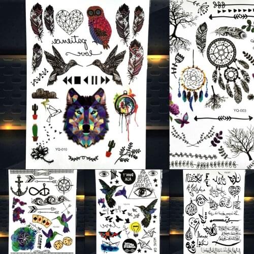 Geometric Temporary Tattoo Stickers For Girls Women Boy Waterproof Fake Washable Tattoo Hummingbird Birds Tatoo Dreamcatcher