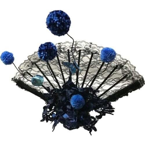 Halloween Cosplay Fashion Show Victoria Custom Handmade Fan Headband Pom Pom Headpieces Goth Unique Hair Accessories