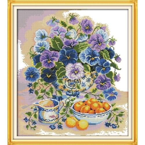Joy Sunday Flowers And Fruit Chinese Cross Stitch Kits Ecological Cotton Stamped Printed 14 11CT DIY Wedding Decoration For Home