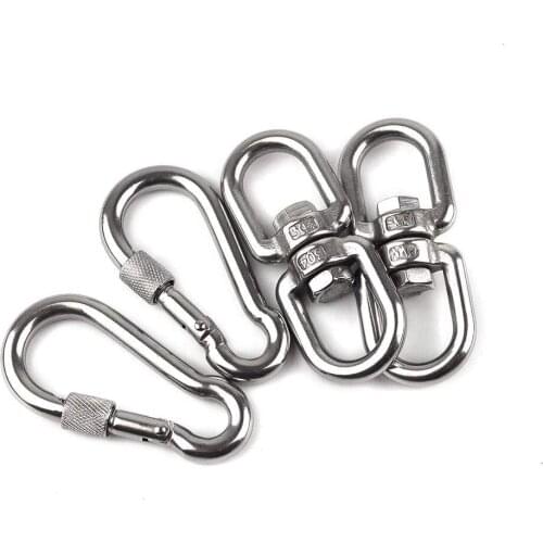 Stainless Steel Carabiner and Swivel Ring Double Ended Swivel Eye Hook for Marine Mooring,Hanging Rotating Device Set of 4