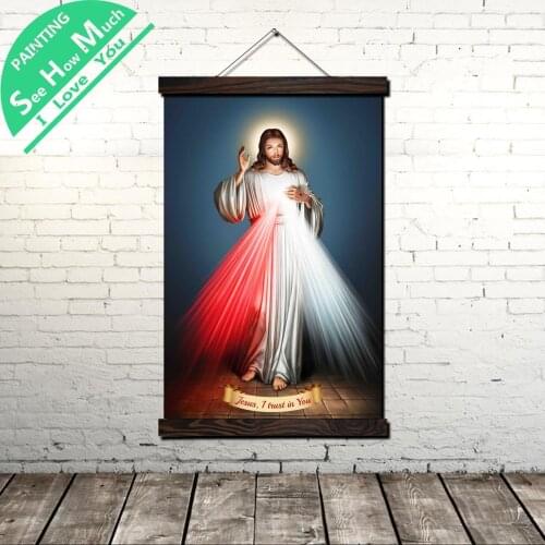 Divine Mercy Image Scroll Painting Canvas Vintage Poster and Prints Wall Art Pictures Living Room Bedroom Farmhouse Decoration