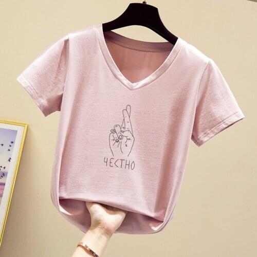 Korean Tops T-shirts 2020 Summer Style Plus Size Womens T-shirt Femininas Short Sleeve Punk Hip Hop T-shirt Girl V Neck Tees