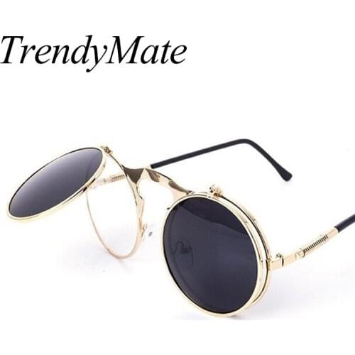 2018 Steampunk Round Sunglasses Women Designer Steam Punk Metal Sunglasses Men Retro Sun Glasses Oculos De Sol Masculino M009