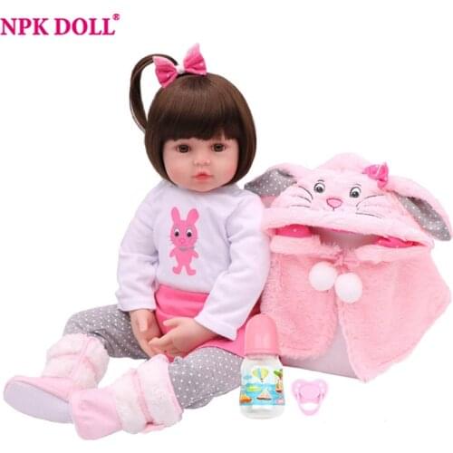 NPKDOLL Reborn Baby Doll 17 Inch Lifelike Girl Pink Princess Winter Coat Christmas Gift Plush Toy Kids Playmate Babe Boneca Cute