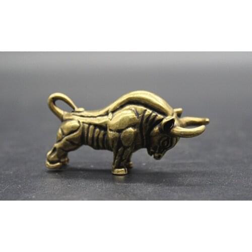 Mini ) Delicate Interesting Chinese Old-style Brass Mighty Ox Auspicious Statue