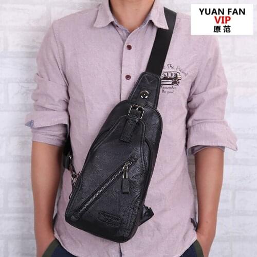 Genuine Leather Men Messenger Chest Pack Bag Riding Real Cowhide Cross Body Shoulder Sling Rucksack Back Pack Bag