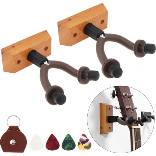 2pcs Wall Mount Guitar Hanger Hook Holder Metal Covered Soft Rubber Coat with Gift 4pcs Guitar Pick and Plectrums Bag